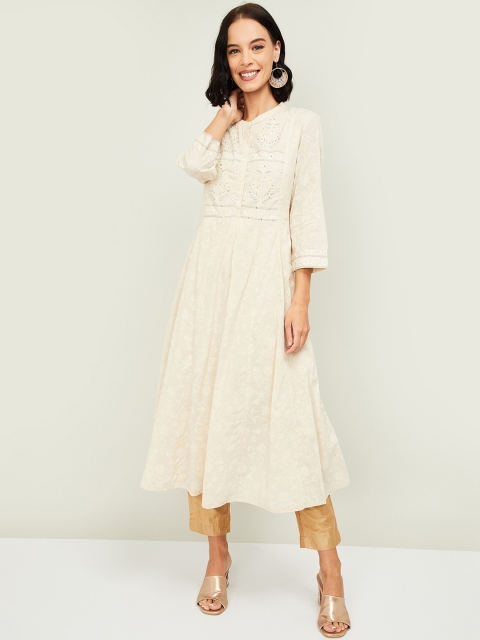

Melange by Lifestyle Women Off White Floral Embroidered Anarkali Kurta