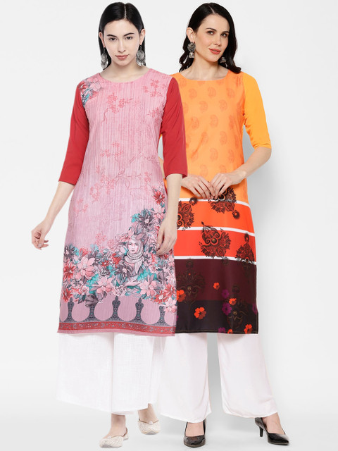 

7Threads Multicoloured Floral Printed Kurta Pack of 2, Multi