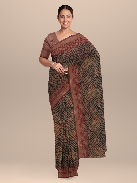

KLM Fashion Mall Brown & Green Silk Blend Printed Saree