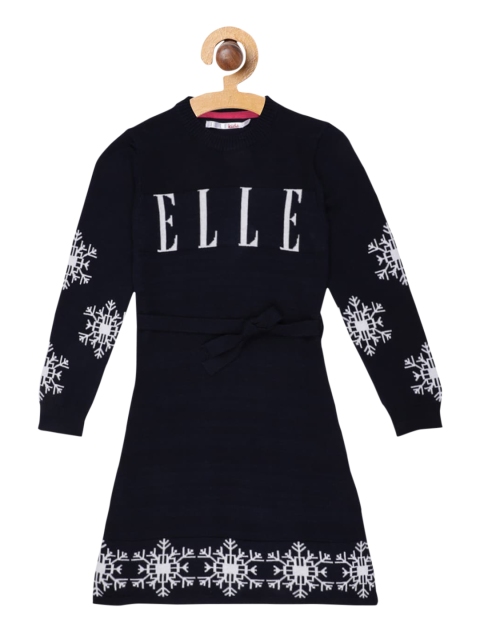 

ELLE Girls Navy Blue Printed A-Line Dress