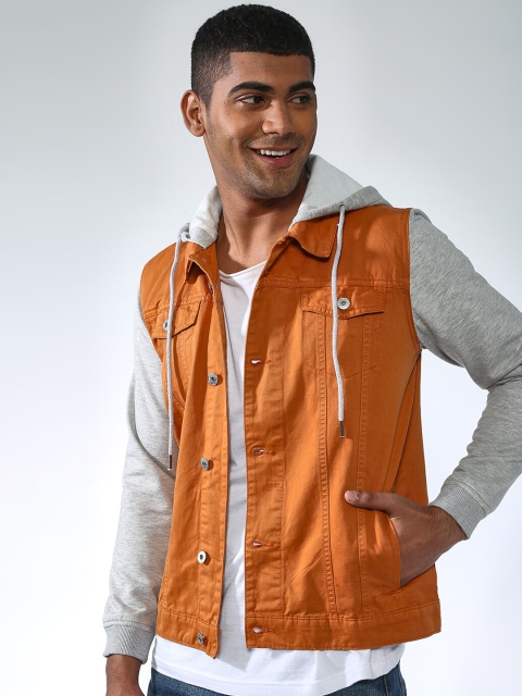 Blue Saint Men Orange Solid Lightweight Denim Jacket