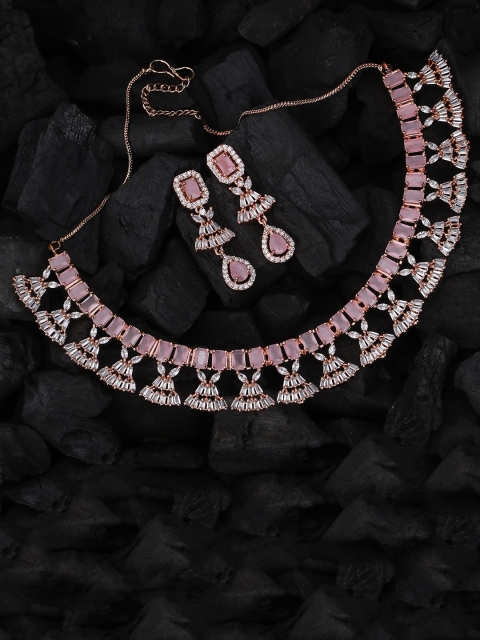 

Adwitiya Collection 24CT Rose Gold-Plated & White Cubic Zirconia Studded Jewellery Set