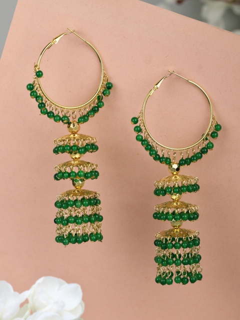 

Priyaasi Gold-Plated & Green Contemporary Hoop Earrings