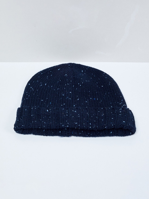 

max Men Navy Blue Self Design Beanie