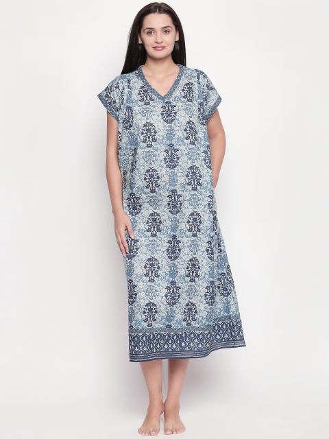 

RANGMANCH BY PANTALOONS Blue & Grey Printed Nightdress