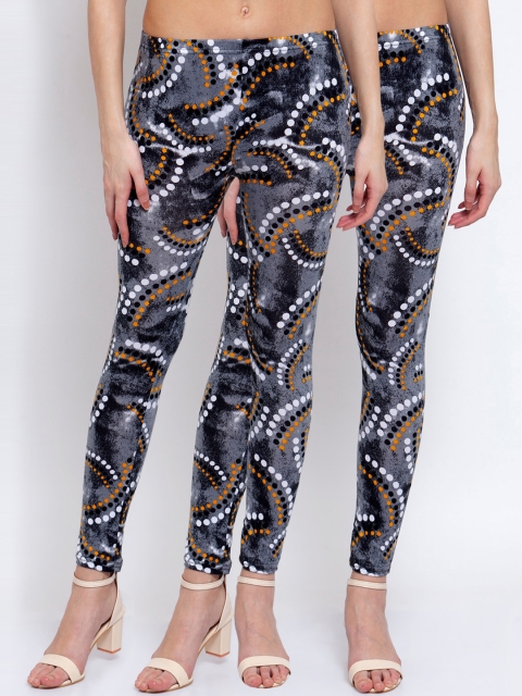 

KLOTTHE Women Pack of 2 Grey & Black Printed Ankle-Length Leggings