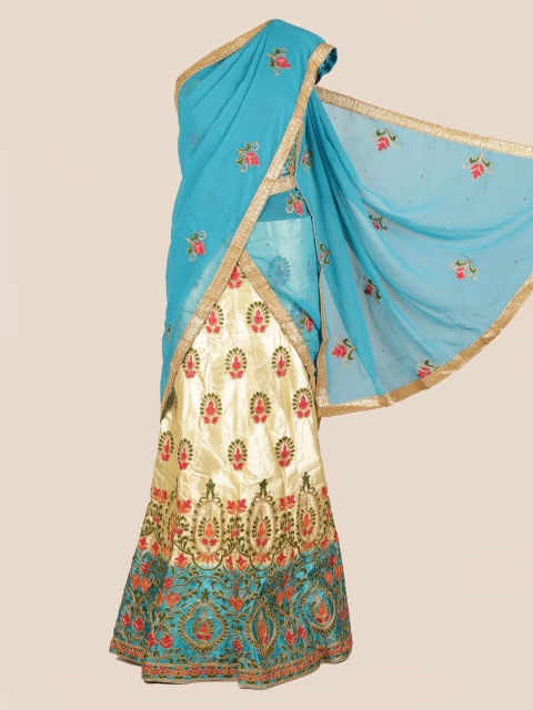 

Pothys Blue & Cream-Coloured Poly Chiffon Embroidered Half Saree