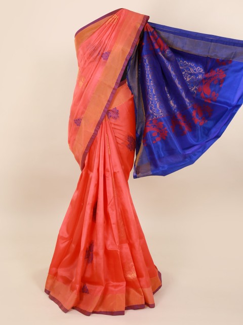 

Pothys Peach-Coloured & Blue Pure Silk Woven Design Saree