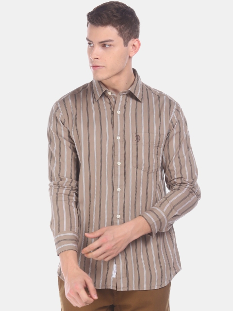 

U.S. Polo Assn. Men Brown Regular Fit Striped Casual Shirt