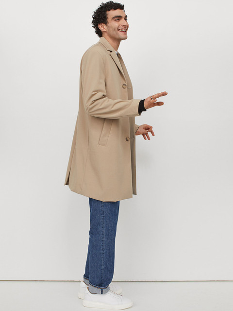 

H&M Men Beige Solid Single-Breasted Coat