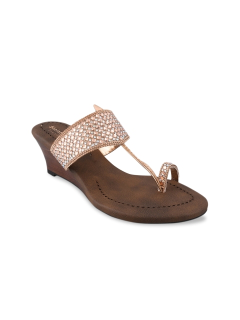 Stelatoes Women Rose Gold Embellished Wedges