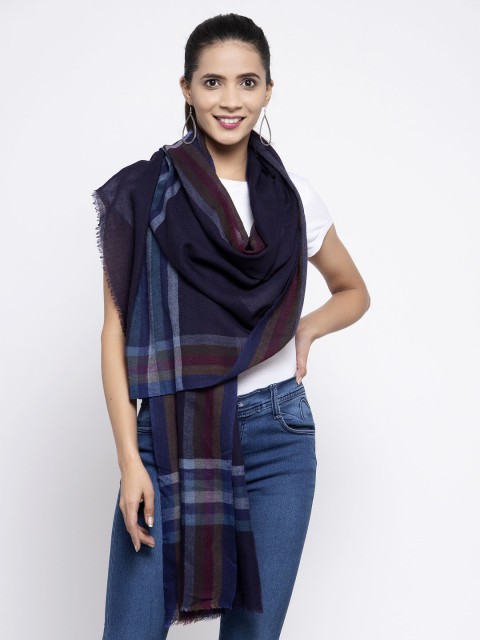 

Calvadoss Women Navy Blue & White Woven Design Sustainable Long Fit Muffler