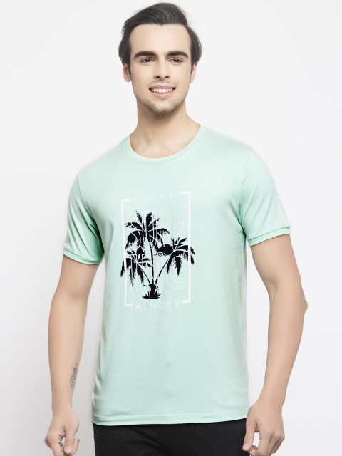 

Allen Cooper Men Aqua Green Printed Round Neck Tshirt