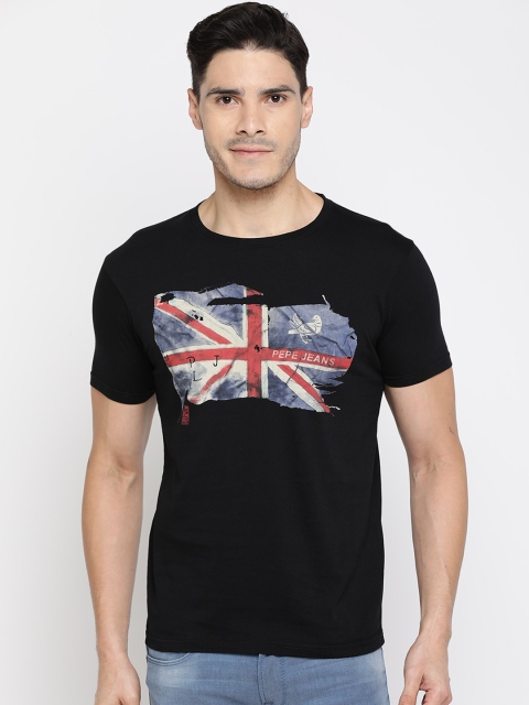 

Pepe Jeans Men Black Printed Round Neck T-shirt