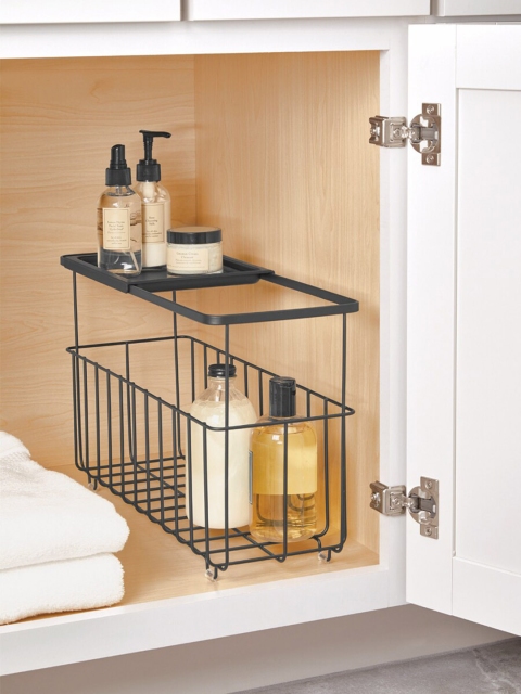 

INTERDESIGN Black Solid Storage Basket With Shelf