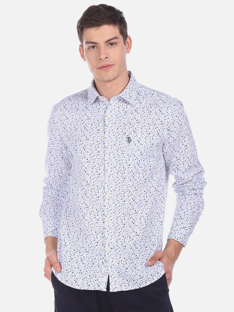 

U.S. Polo Assn. Men White & Blue Regular Fit Printed Casual Shirt