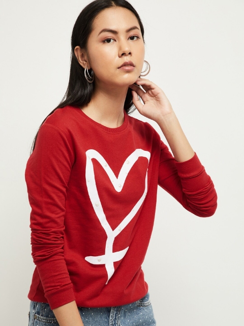max Women Red & Off-White Printed Sweatshirt