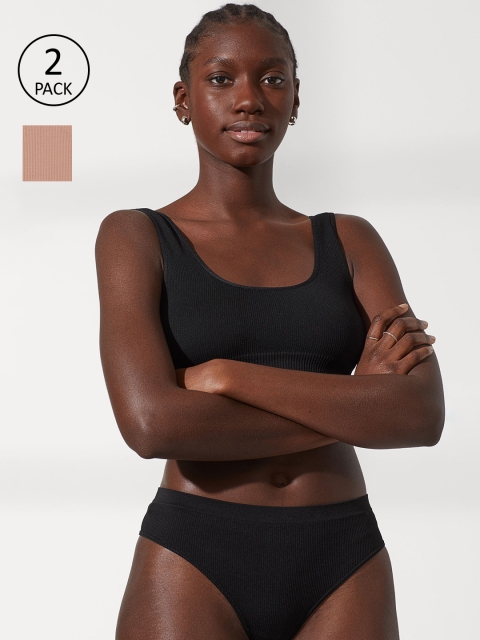 

H&M Women Black and Beige Solid 2 Pack Seamless Briefs 0846826005