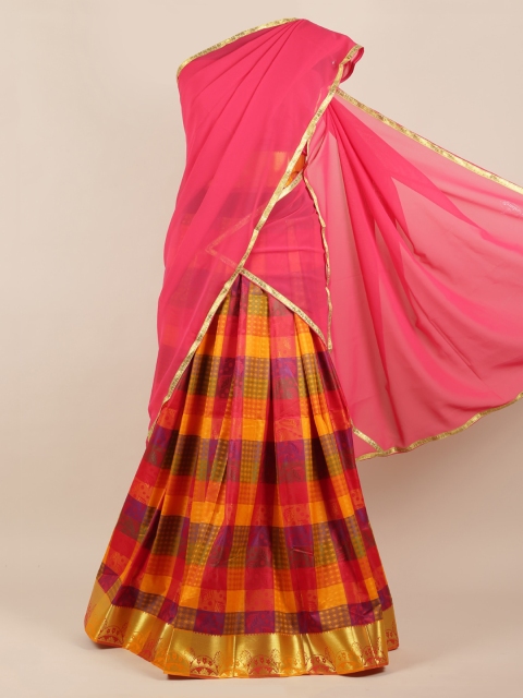 

Pothys Pink Woven Design Poly Chiffon Half Saree