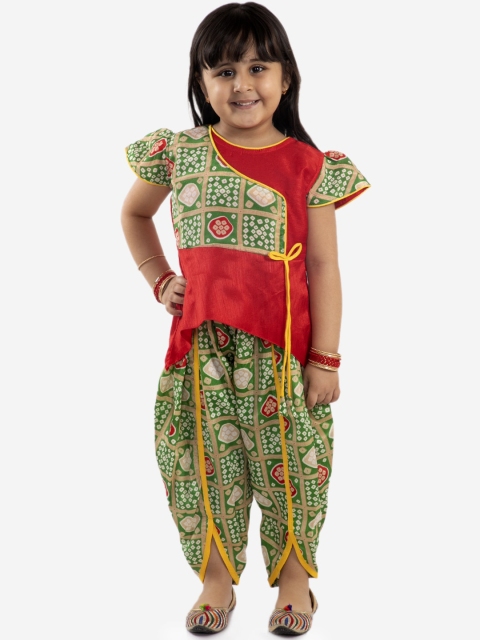

KID1 Girls Red & Green Printed Kurti with Dhoti Pants