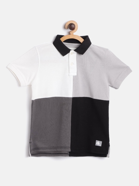 

Cherry Crumble Boys White & Grey Colourblocked Polo Collar T-shirt