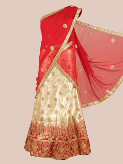 

Pothys Red Embroidered Poly Chiffon Half Saree