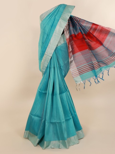 

Pothys Blue Solid Jute Silk Saree