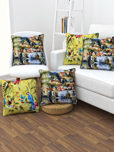 

SHIVANAA HOMES Green & Blue Set of 5 Abstract Square Cushion Covers