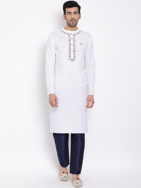 

DEVOILER Men White Solid Straight Kurta