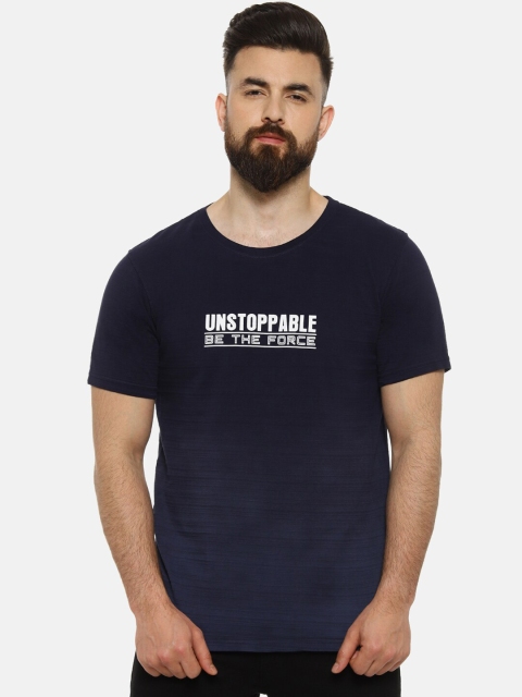 

Campus Sutra Men Navy Blue & White Printed Round Neck T-shirt
