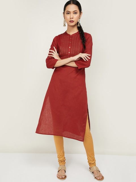 

Melange by Lifestyle Women Maroon Yoke Design Straight Kurta