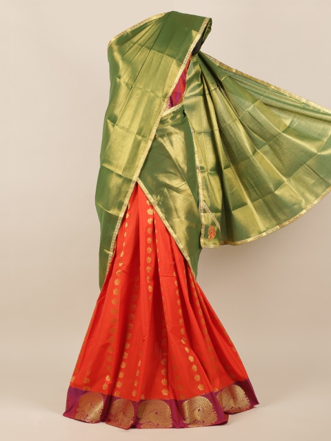 

Pothys Green & Red Poly Chiffon Woven Design Saree