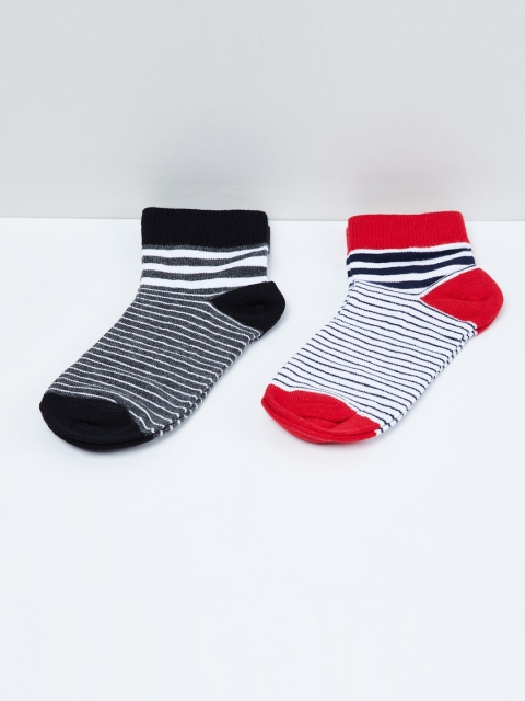 

max Boys Pack Of 2 Multicoloured Striped Ankle-Length Socks, Black