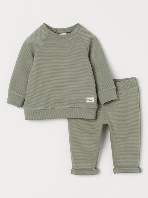

H&M Boys Green Self Design 2 Piece Sweatshirt Set