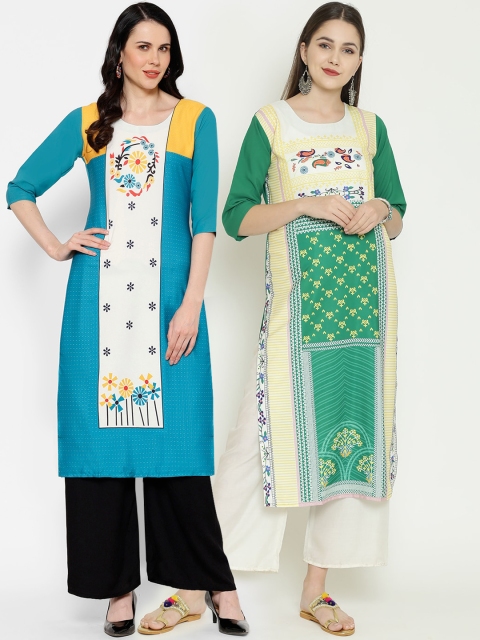 

7Threads Women's Crepe Multi Color Digital Print Straight Kurta Pack Of 2