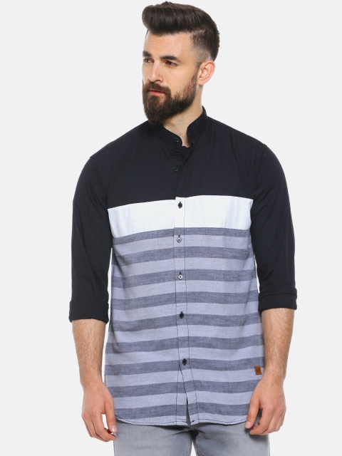 

Campus Sutra Men Black & Grey Regular Fit Striped Casual Shirt
