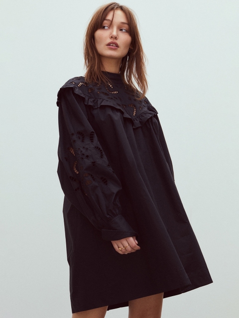 

H&M Women Black Broderie Anglaise-Detail Dress