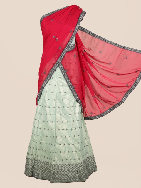 

Pothys Red Embellished Poly Chiffon Lehenga Half Saree