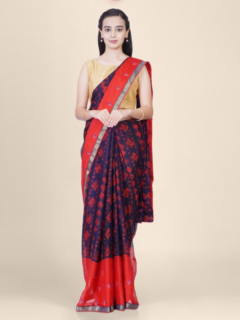

Hastakala Blue & Red Pure Chiffon Printed Banarasi Saree