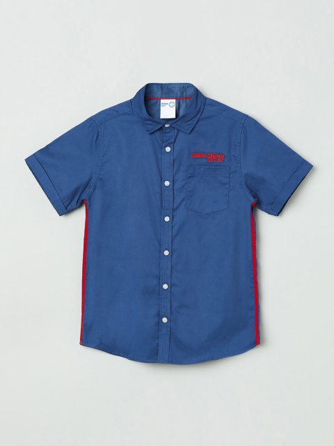

max Boys Blue Regular Fit Solid Cotton Casual Shirt