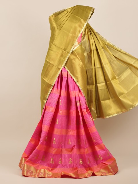 

Pothys Green & Pink Tissue Woven Design Half Saree