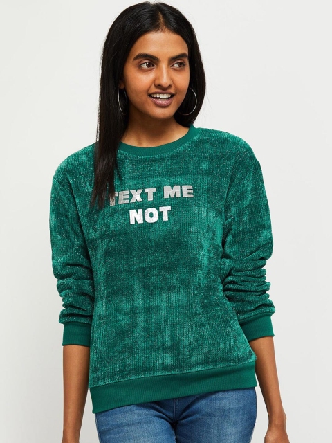 

max Women Green Self Design Sweatshirt