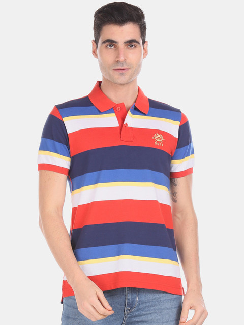 

U.S. Polo Assn. Men Red & White Striped Polo Collar T-shirt
