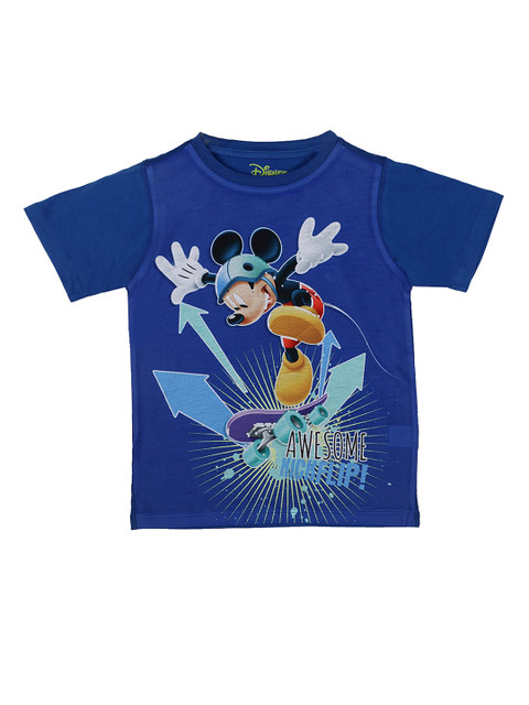 

Mickey Mouse Family Boys Blue Mickey Mouse Printed Round Neck T-shirt