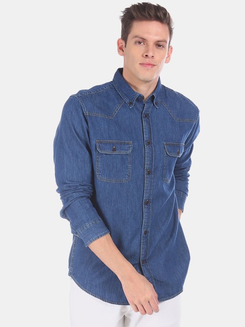 

Aeropostale Men Blue Regular Fit Solid Cotton Casual Shirt
