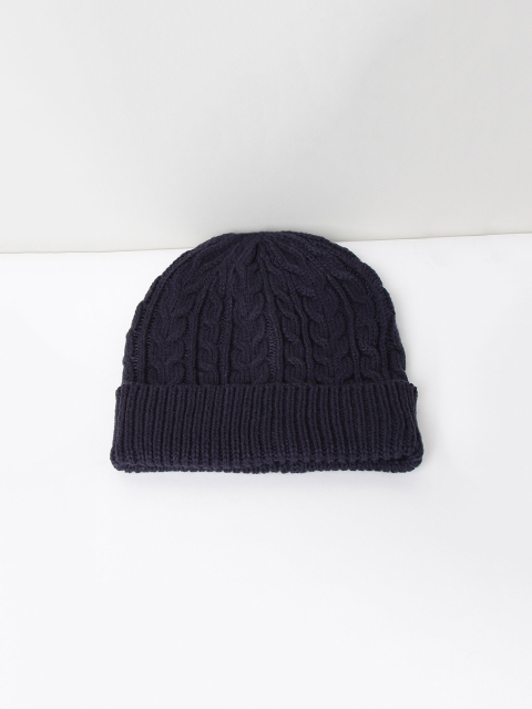 

max Men Navy Blue Self Design Beanie