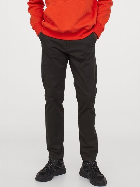

H&M Men Green Solid Cotton Chinos Skinny Fit