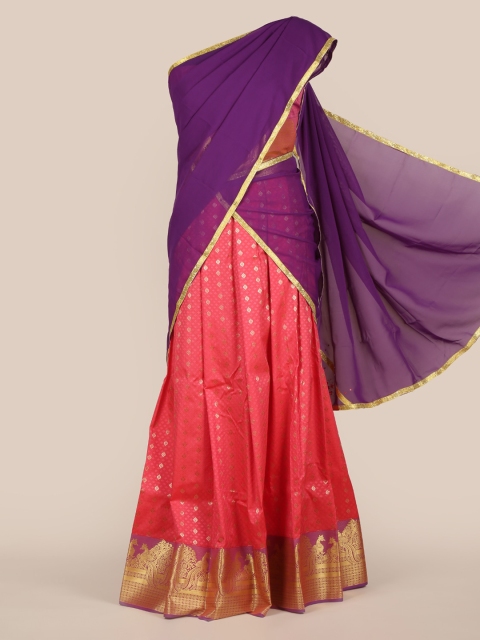 

Pothys Purple & Pink Poly Chiffon Woven Design Traditional Half Saree