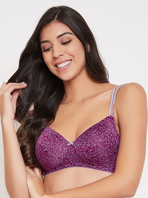 

Clovia Purple Printed Non-Wired Lightly Padded T-shirt Bra BR1067V1536E