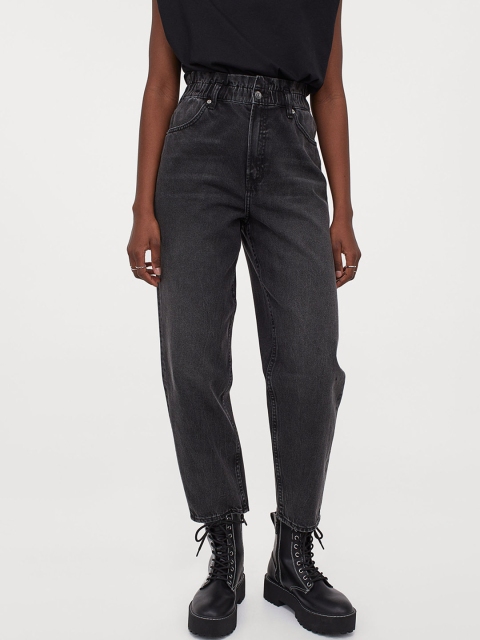 

H&M Women Black Mom Loose-Fit High Jeans